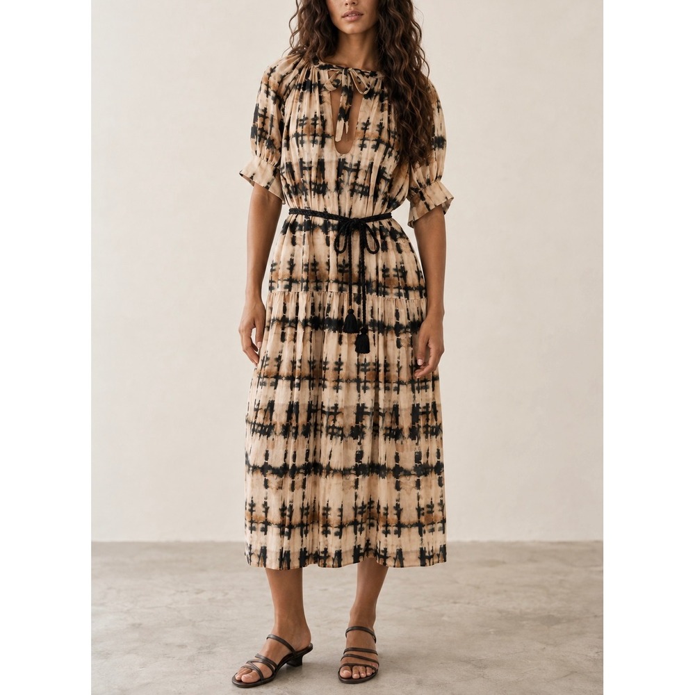 ULLA JOHNSON Selena Coverup Tie Dye Midi Dress in Desert Palm